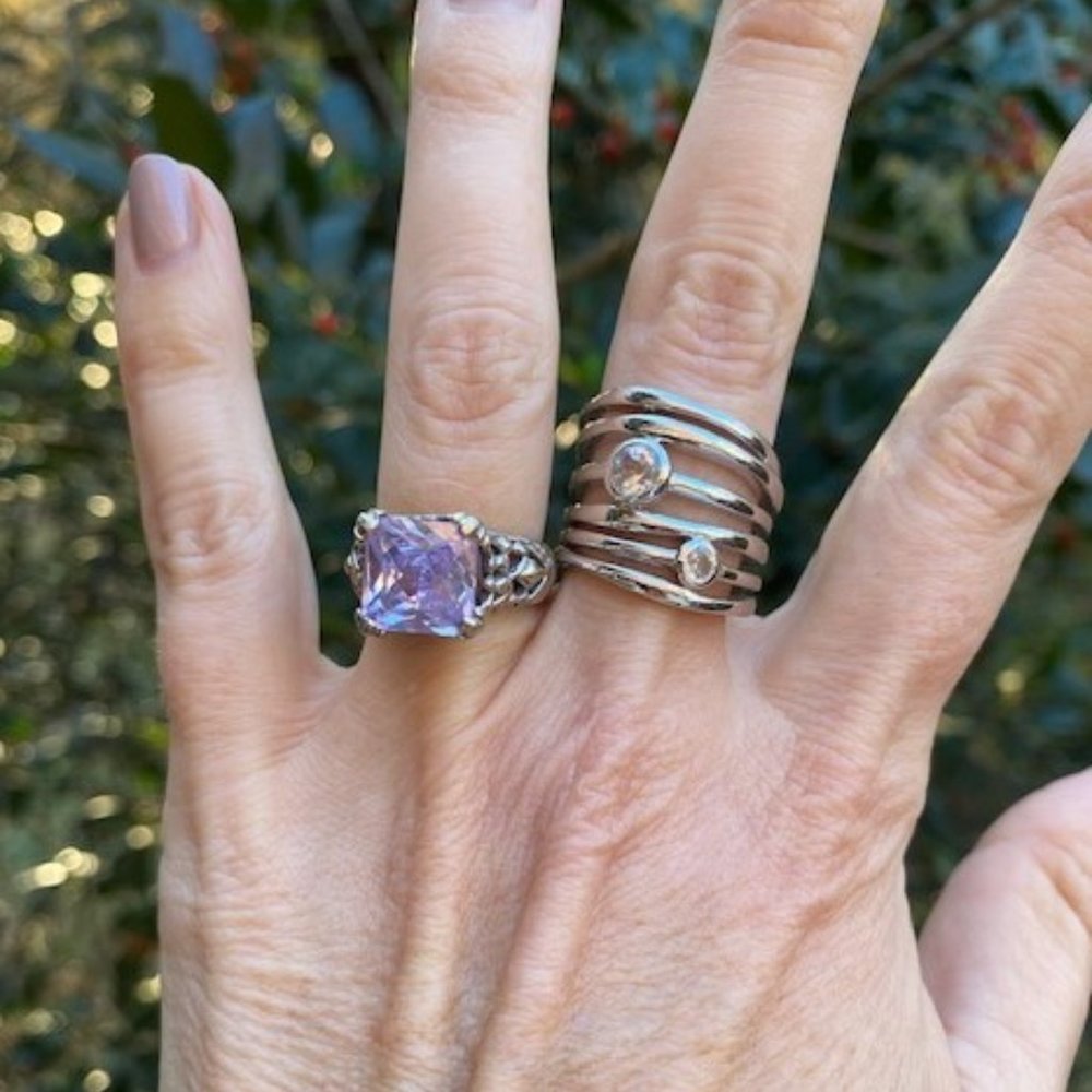 Vtg 925 Sx Silver Stackable Rhinestone Ring - image 6